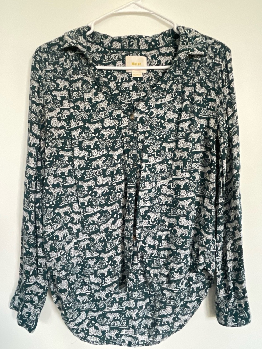 Maeve Forest Green & White Tiger-Print Button-Front Shirt